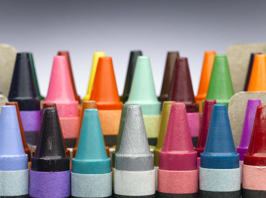 Rows of colourful crayons, close-up Photograph by Jeffrey Hamilton