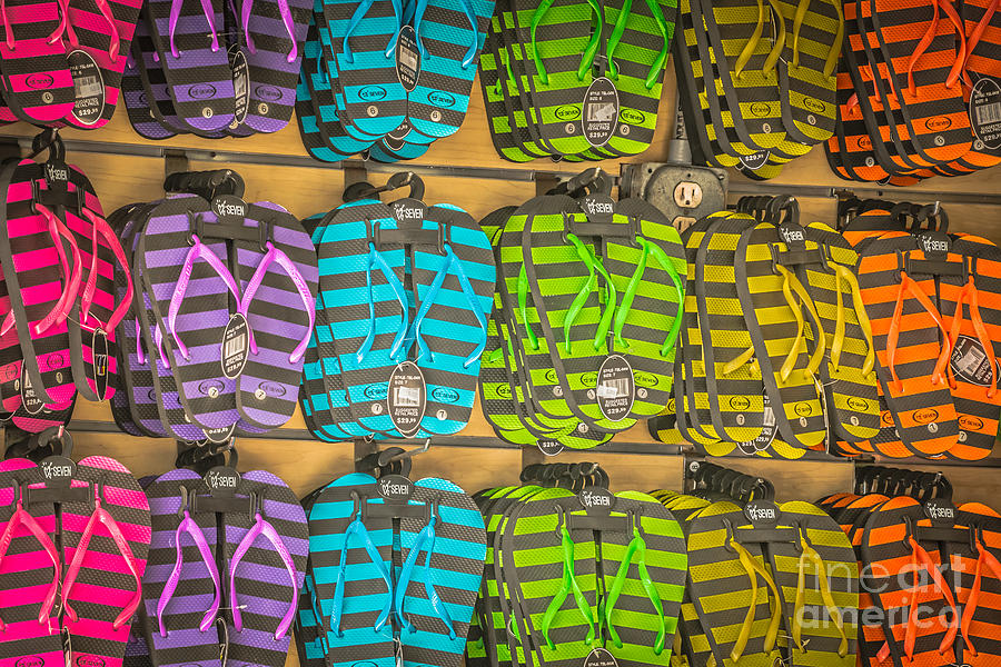City Photograph - Rows of Flip-flops Key West - HDR Style by Ian Monk