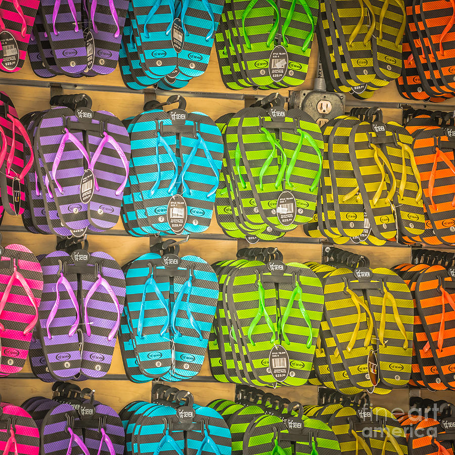 City Photograph - Rows of Flip-flops Key West - Square - HDR Style by Ian Monk