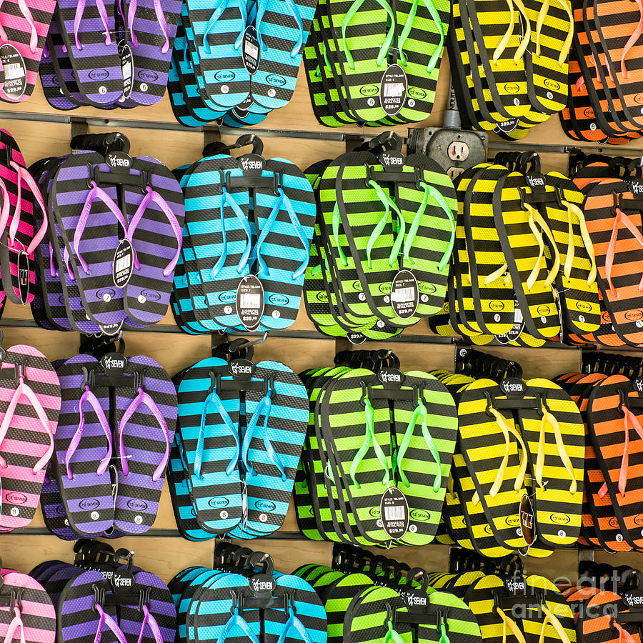 City Photograph - Rows of Flip-flops Key West - Square by Ian Monk