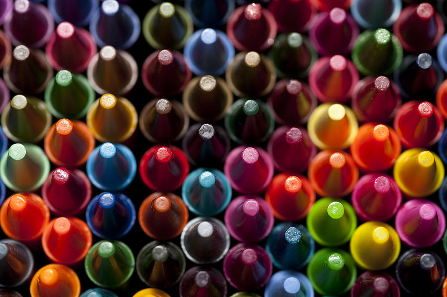 Rows of multicolored crayons  Photograph by Jim Corwin