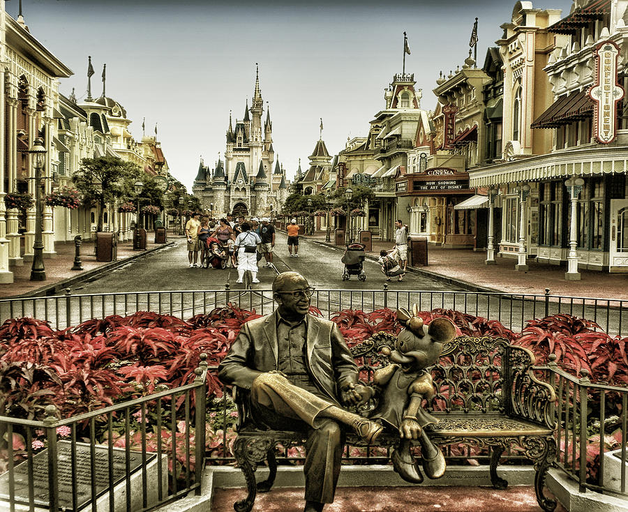 Castle Photograph - Roy And Minnie Mouse Antique Style Walt Disney World by Thomas Woolworth