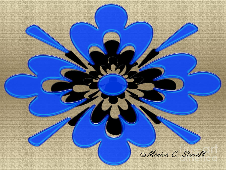 Royal Blue on Gold Floral Design Digital Art by Monica C Stovall