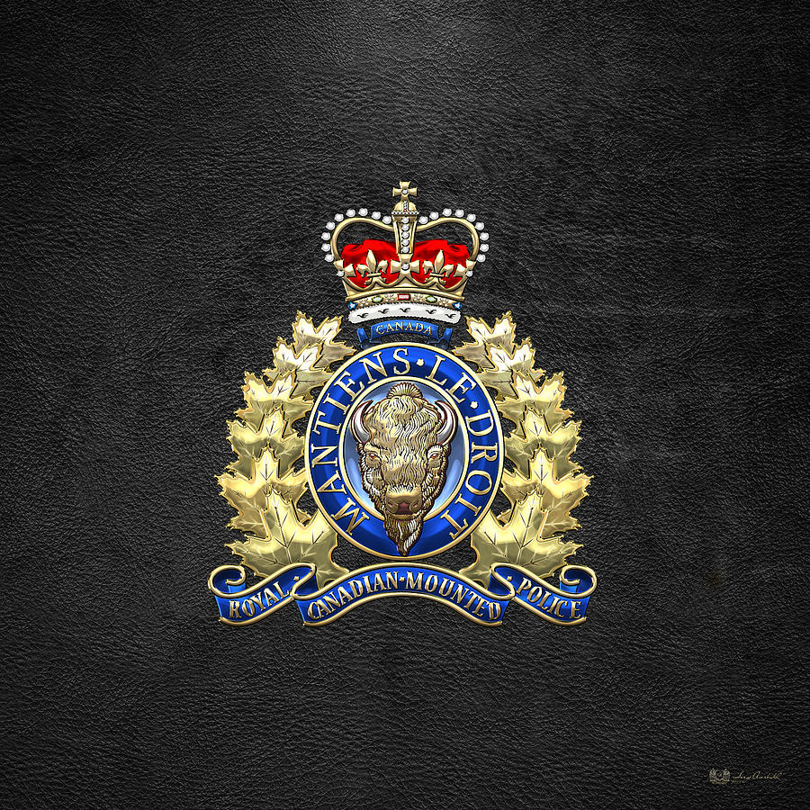 Royal Canadian Mounted Police - Rcmp Badge On Black Leather Digital Art ...