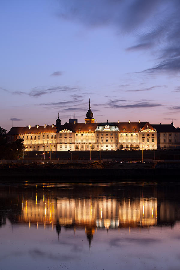 Architecture Photograph - Royal Castle and Vistula River at Twilight in Warsaw by Artur Bogacki