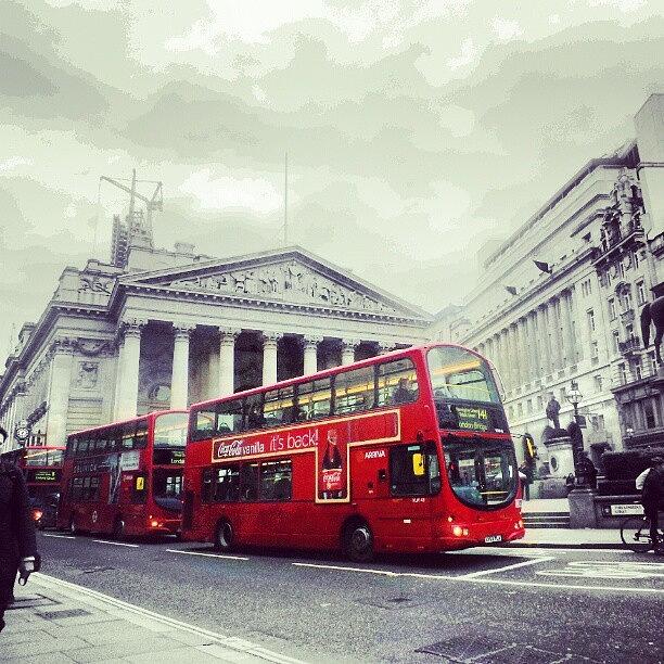 London Photograph - Royal Exchange and London Bus by Yelena Novikova