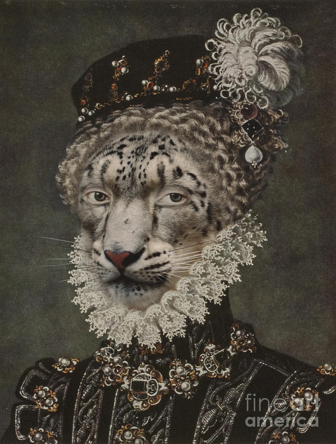 Vintage Digital Art - Royal Noble Gepard Human Body Animal Head Portrait by Jolanta Meskauskiene