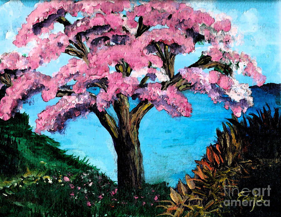 Royal Pink Poinciana Tree Painting by Ecinja Art Works