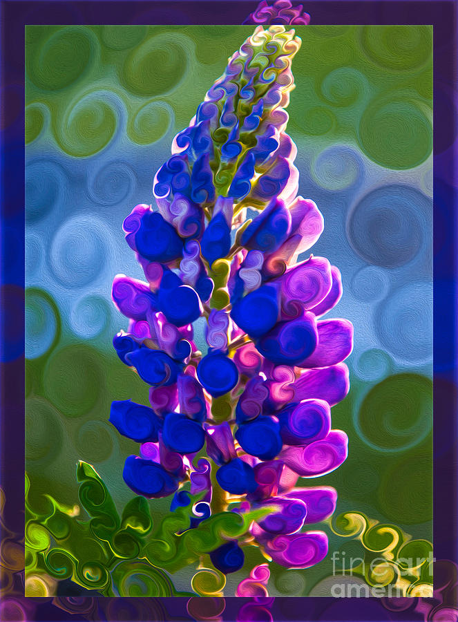 Royal Purple Lupine Flower Abstract Art Painting by Omaste Witkowski