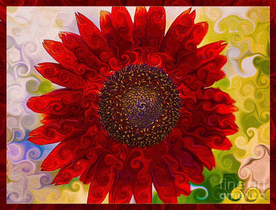 Abstract Painting - Royal Red Sunflower by Omaste Witkowski
