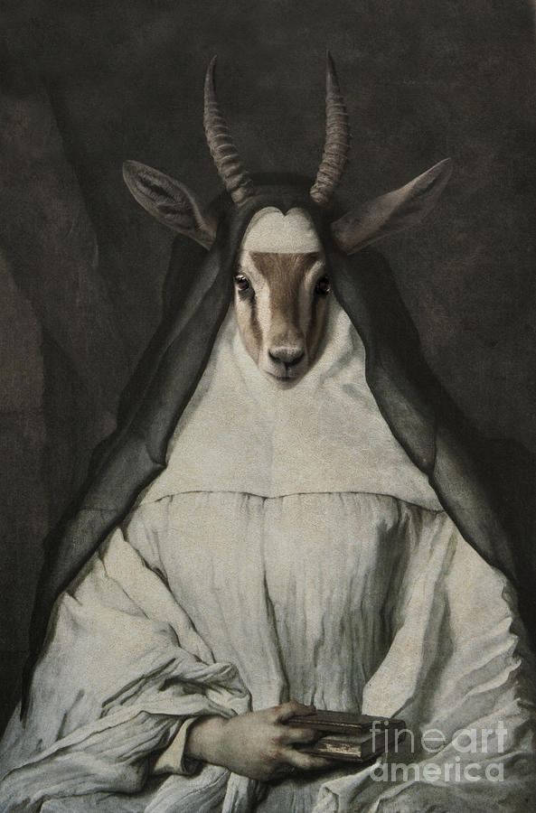 Vintage Digital Art - Royal Sister Gazelle Human Body Animal Head Portrait by Jolanta Meskauskiene
