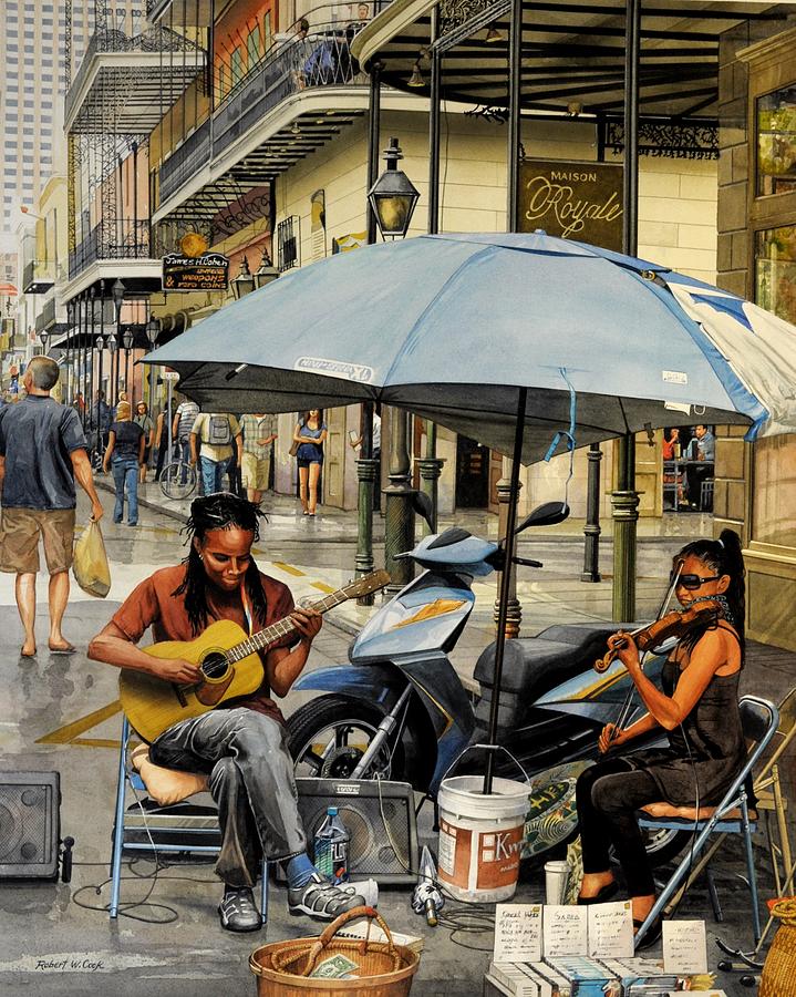 Royal Street Duet Painting by Robert W Cook 