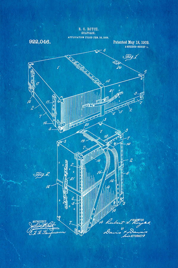 Appliance Photograph - Royce Knapsack Patent Art 1909 Blueprint by Ian Monk