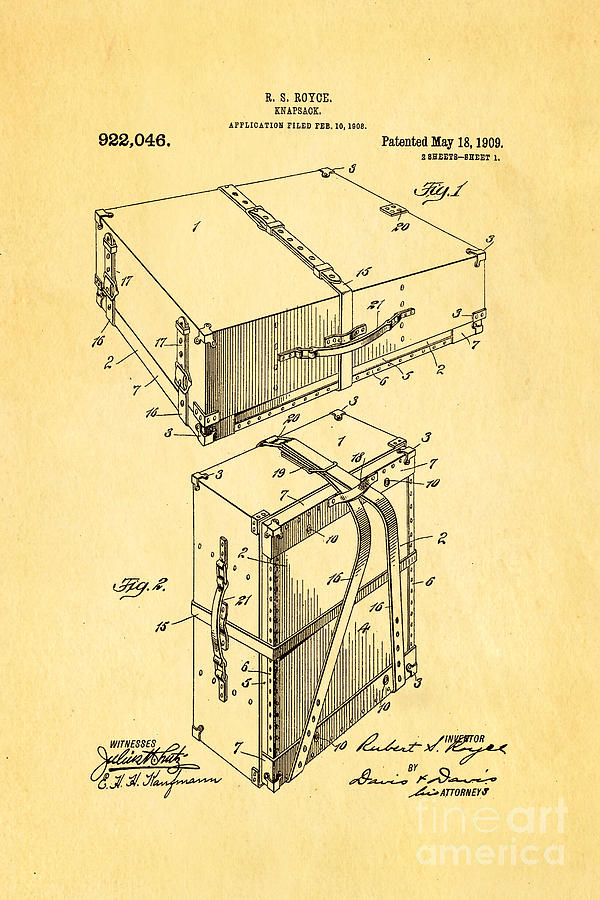 Appliance Photograph - Royce Knapsack Patent Art 1909 by Ian Monk
