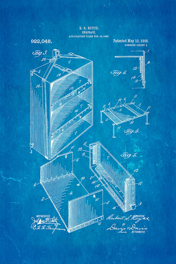 Appliance Photograph - Royce Knapsack Patent Art 2 1909 Blueprint by Ian Monk