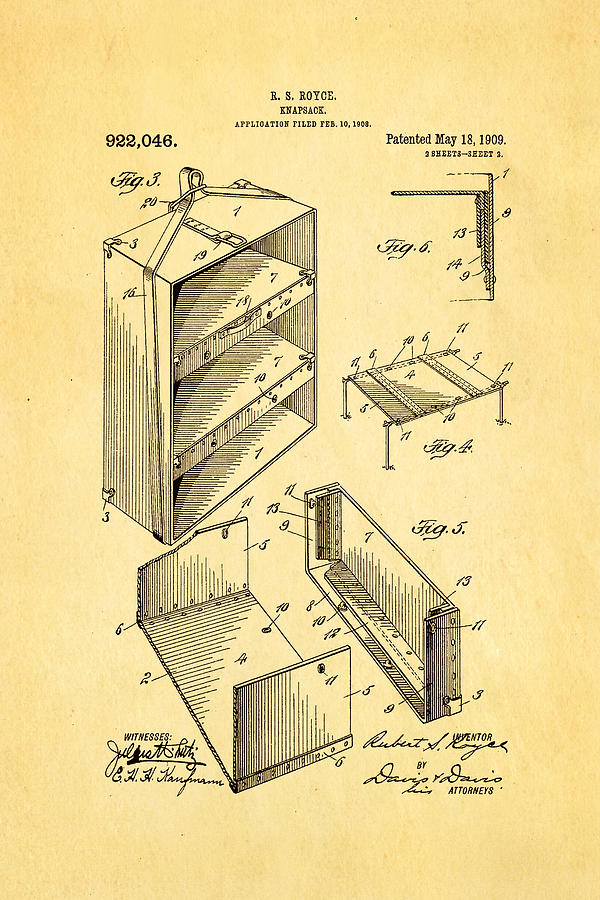 Appliance Photograph - Royce Knapsack Patent Art 2 1909  by Ian Monk