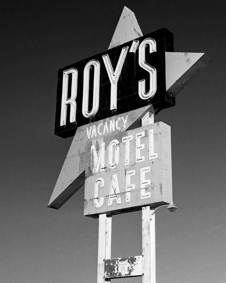 Amboy Photograph - Roys Cafe in Black and White by Alex Snay