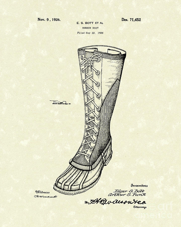 Rubber Boot 1926 Patent Art Drawing by Prior Art Design