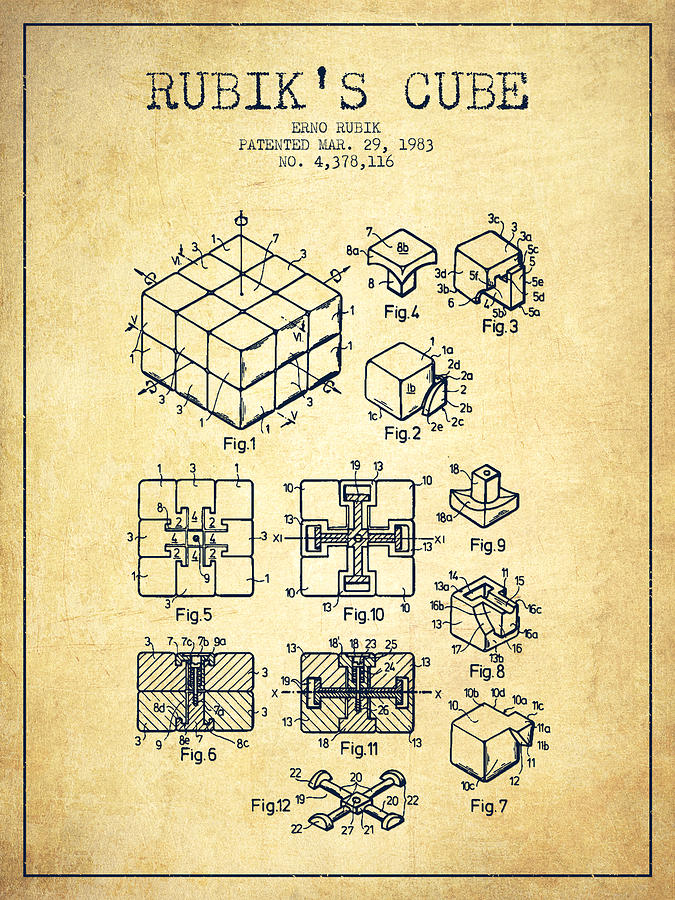 Rubiks Cube Patent From 1983 - Vintage Digital Art