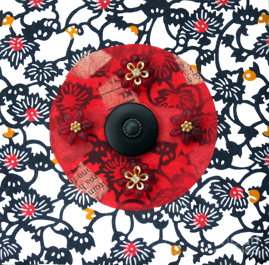 Ruby Flower Mandala Mixed Media by Ellen Miffitt