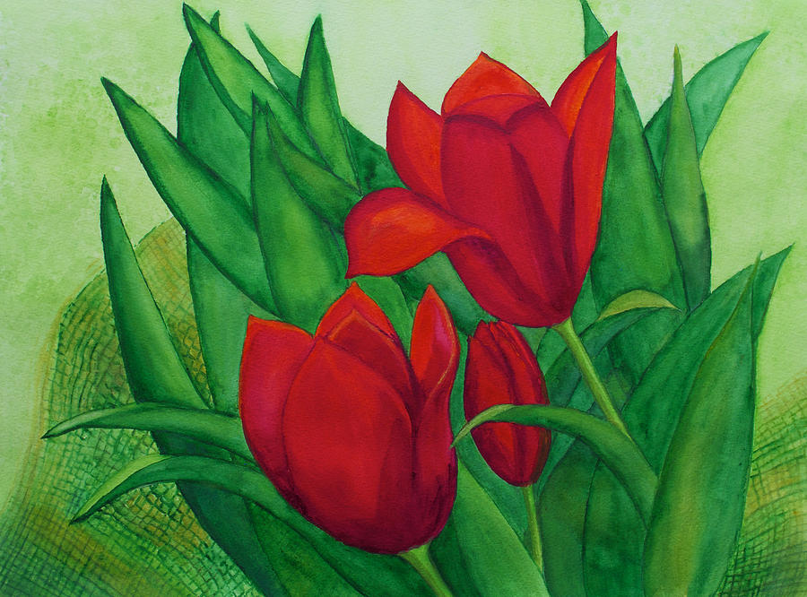 Tulip Painting - Ruby Red Tulips by Patricia Beebe