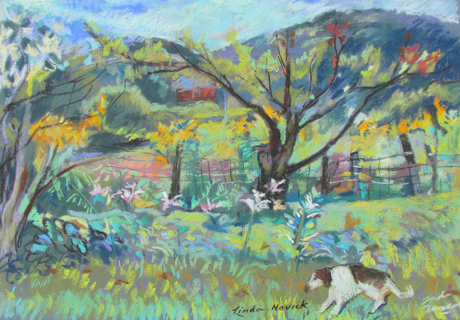 Ruby Runs Through Under Mountain Farm Painting by Linda Novick