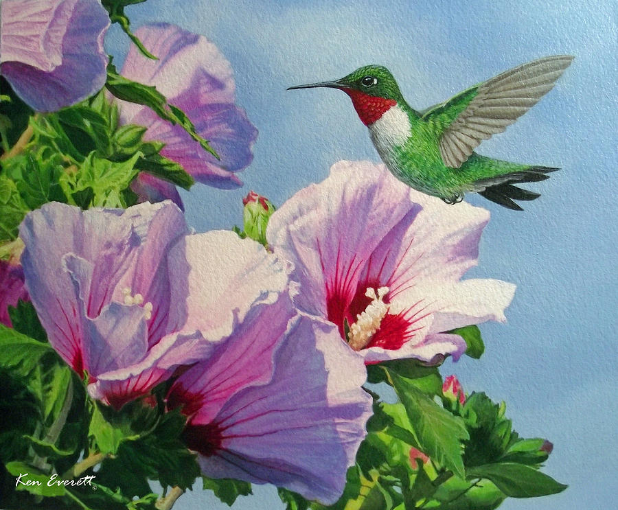 Ruby-Throated Hummingbird Painting by Ken Everett