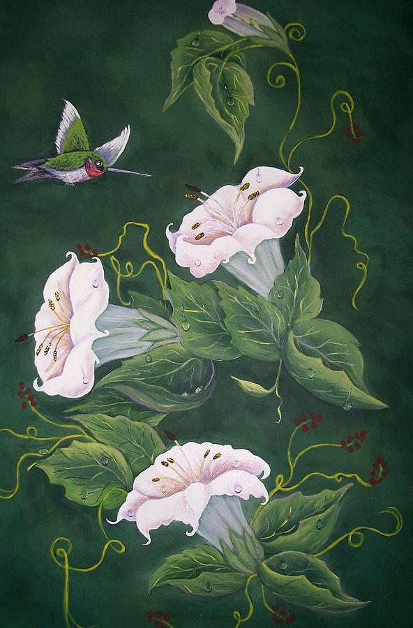 Hummingbird and Lilies Painting by Sharon Duguay