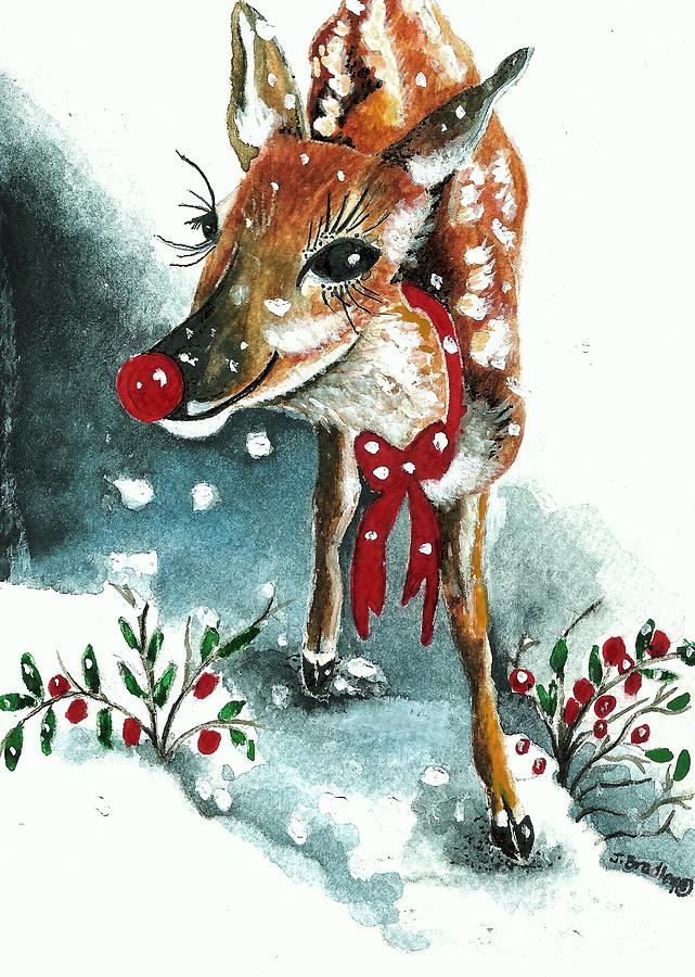 Deer Painting - Rudolph #2 by Joy Bradley