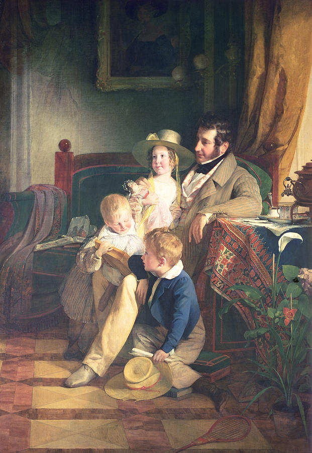 Rudolf Von Arthaber 1795-1867 With His Children Rudolf, Emilie And Gustav Looking At The Portrait Photograph by Friedrich von Amerling Rudolf Von Arthaber 1795-1867 With His Children Rudolf, Emilie And Gustav Looking At The Portrait Photograph by Friedrich von Amerling