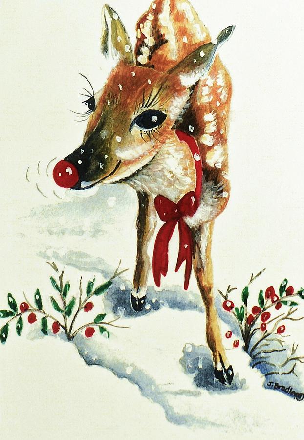 Holiday Painting - Rudolph by Joy Bradley
