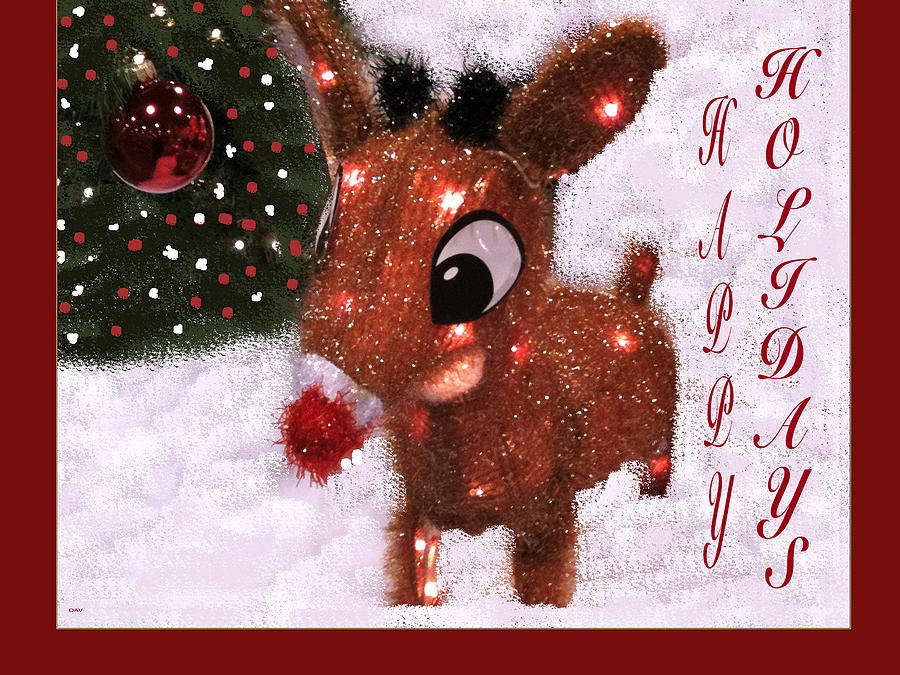 Tree Photograph - Rudolph Reindeer Card by Debra     Vatalaro