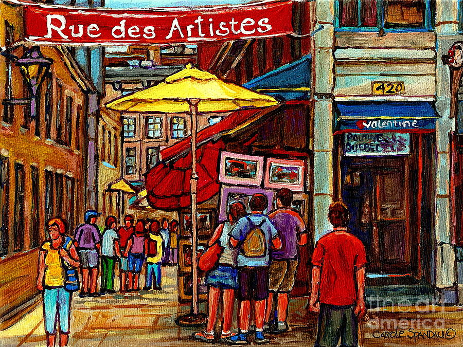 Rue Des Artistes Vieux Montreal Bistro Valentine The Old Port City Scene Paintings Carole Spandau Painting by Carole Spandau