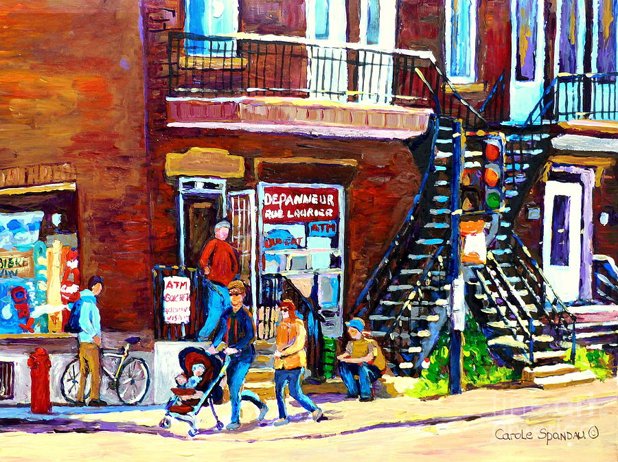 Summer Painting - Rue Laurier Depanneur Montreal Summer Scene Paintings Carole Spandau by Carole Spandau