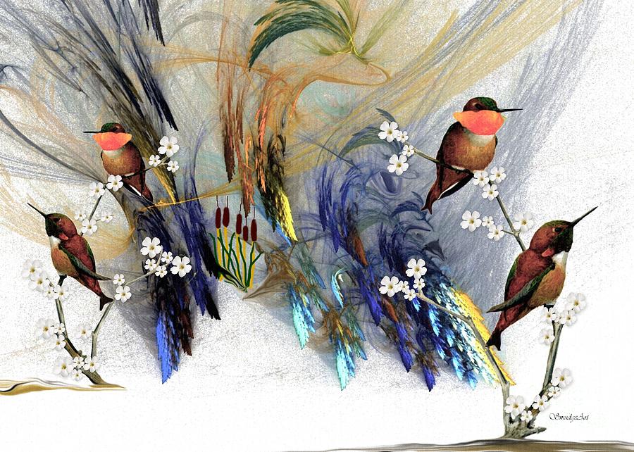 Rufous Hummingbirds  Mixed Media by Madeline  Allen - SmudgeArt