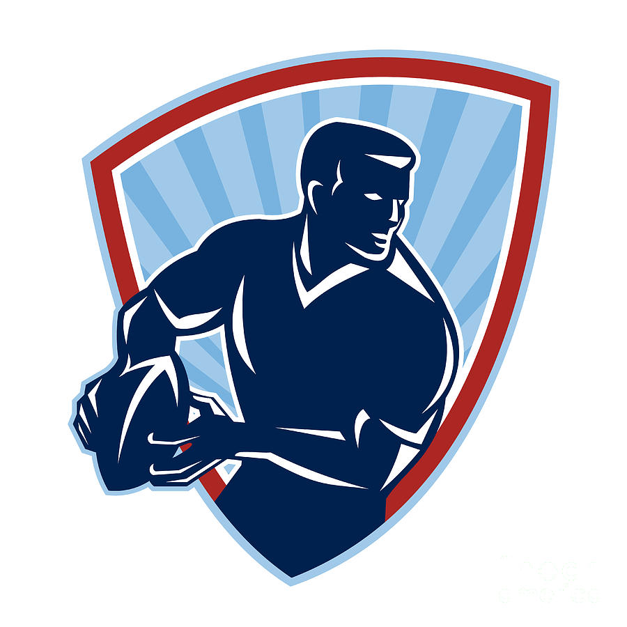 Sports Digital Art - Rugby Player Passing Ball Shield Retro by Aloysius Patrimonio