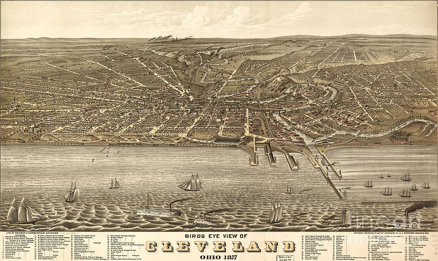 Rugers Birdseye view of Cleveland 1877 Painting by Celestial Images
