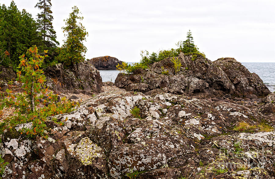 Rugged rock formations at Lake Superior Photograph by Les Palenik
