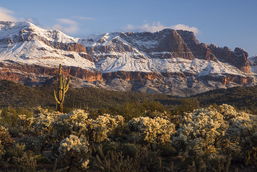 Rugged snow covered desert mountains Photograph by Dave Dilli