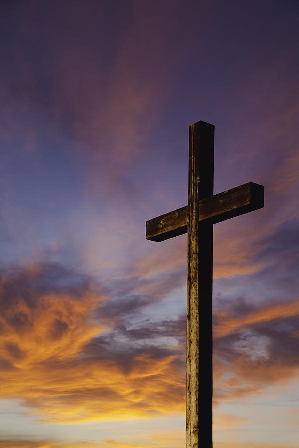 Rugged Wooden Cross Against Sunset Sky Photograph by Ron and Patty Thomas