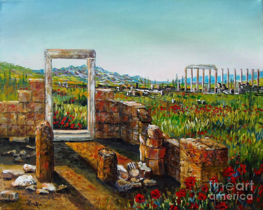 Ruined City with Poppies. Laodocia Painting by Lou Ann Bagnall