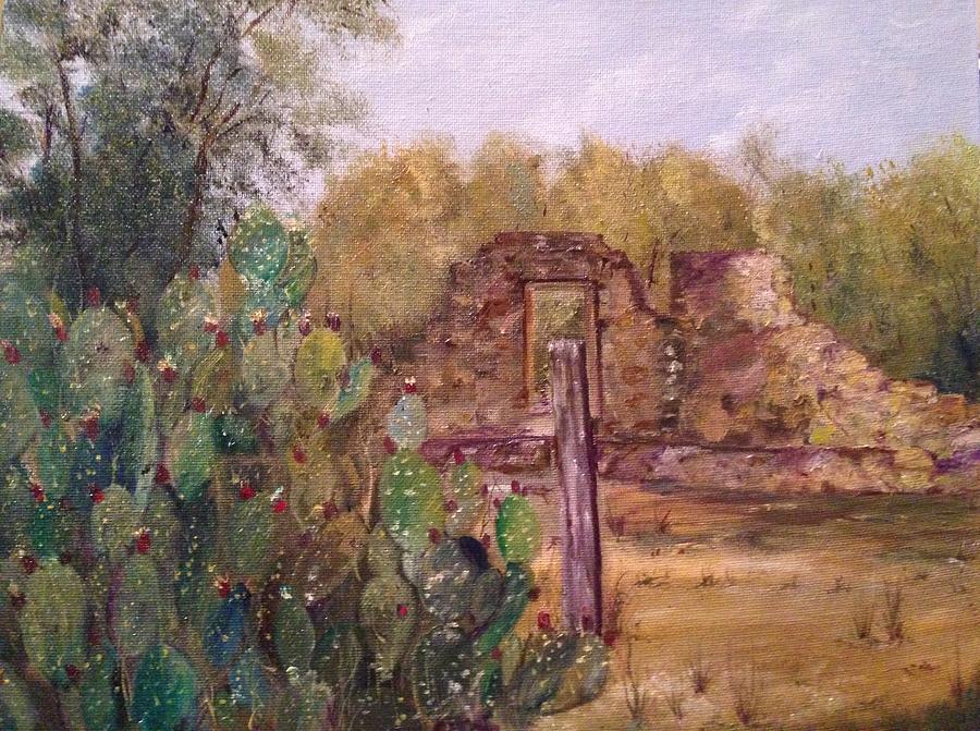 Ruins of Mission Espada Painting by Cheryl Damschen