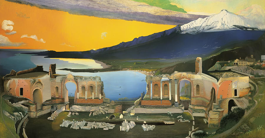Ruins of the Greek Theatre at Taormina Painting by Mountain Dreams