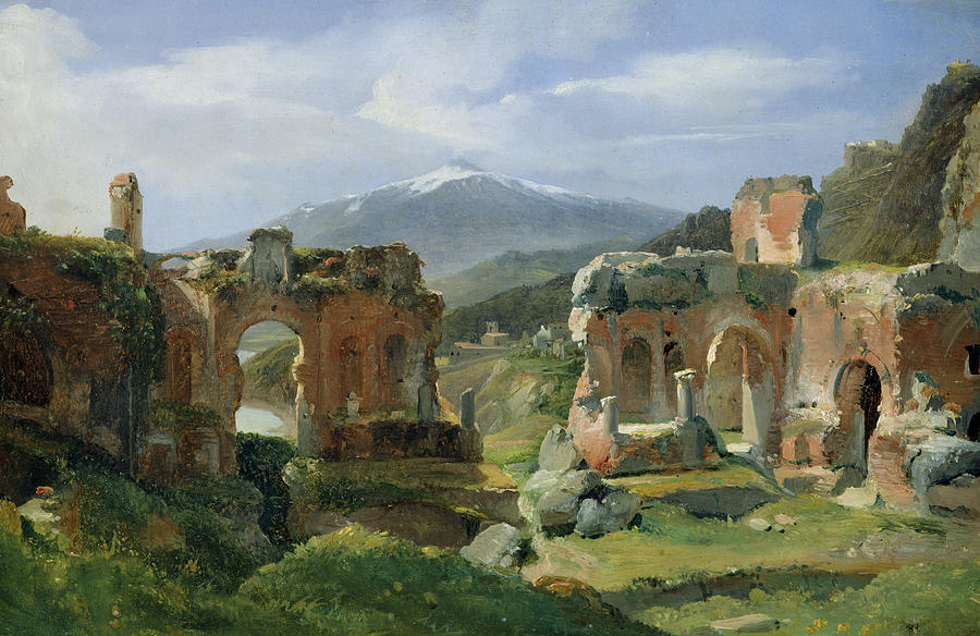 Mountain Painting - Ruins of the Theatre at Taormina by Achille Etna Michallon