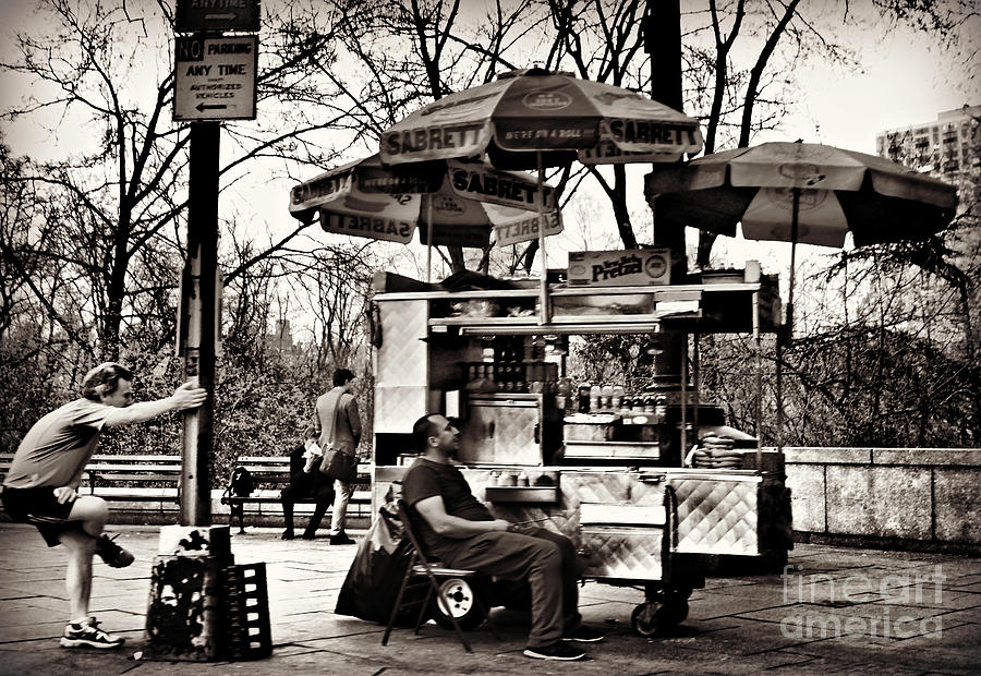 Central Park Photograph - Runner and Hot Dog Stand - Central Park by Miriam Danar