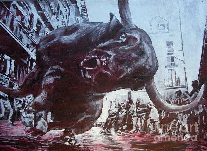 Stumbling Bull Painting by Michael African Visions