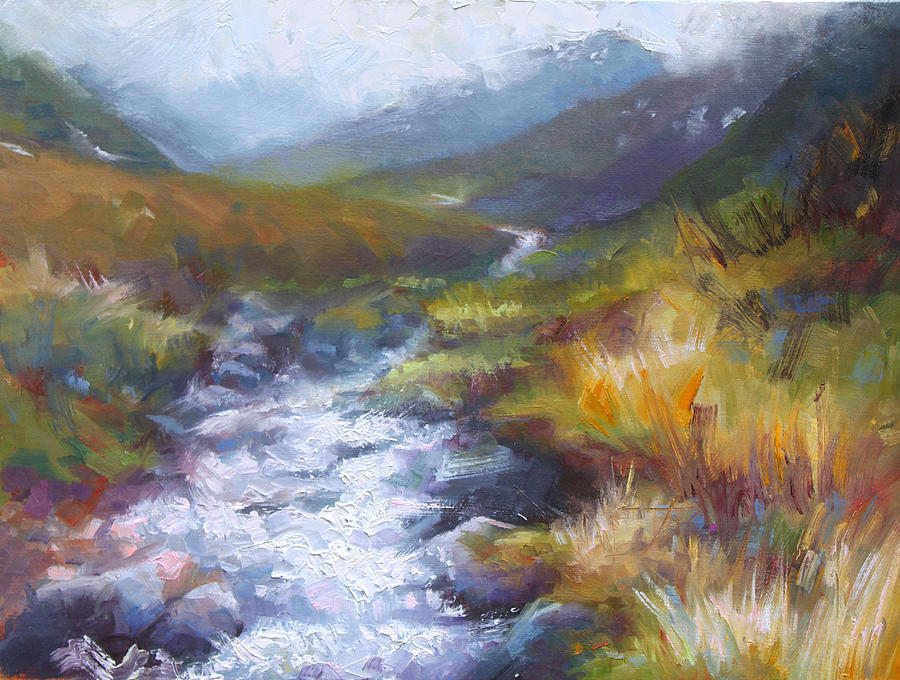 Running Down - landscape view from Hatcher Pass Painting by Talya Johnson
