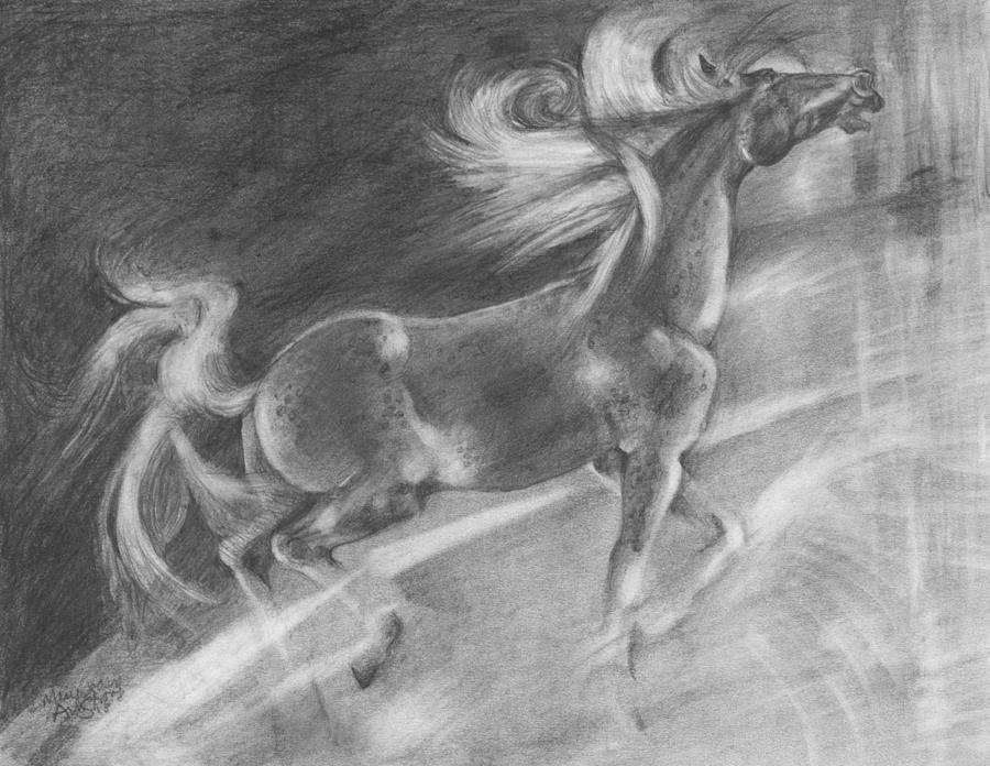 Running grey Drawing by Mary Armstrong