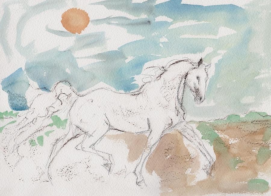 Running Horse Sketch Mixed Media by Mary Armstrong