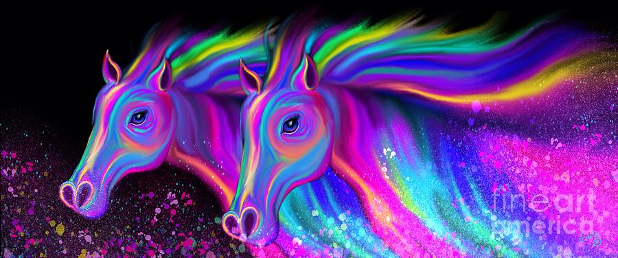 Running Rainbow Stallions Painting by Nick Gustafson